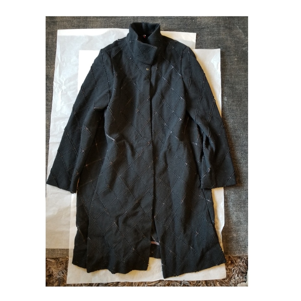BABETTE Black Patterned Long Wool Coat - Large